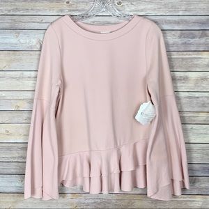 Altar’d State pink bell sleeve ruffle hem top sz M